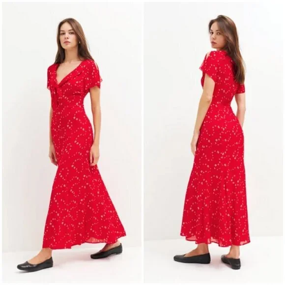 💕REFORMATION💕 Talleen Dress ~ Fresno Red Floral Print 4 NWT